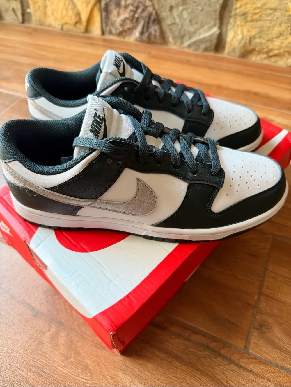 Nike Dunks Low-Top Sneakers in White, Seaweed Green & Metallic